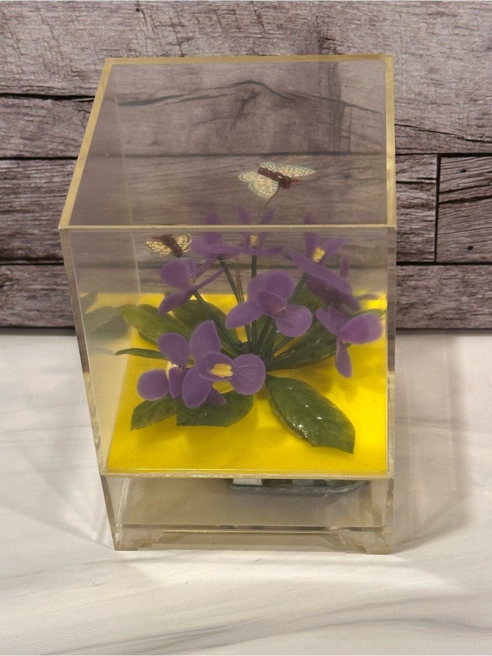Vintage 1978 Berman Anderson Acrylic Terrarium Music Box Moving Butterfly
